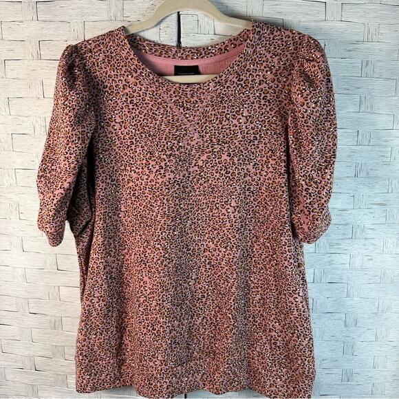 Who What Wear Pink Leopard Print Top Jersey knit animal print balloon sleeve - Picture 1 of 8